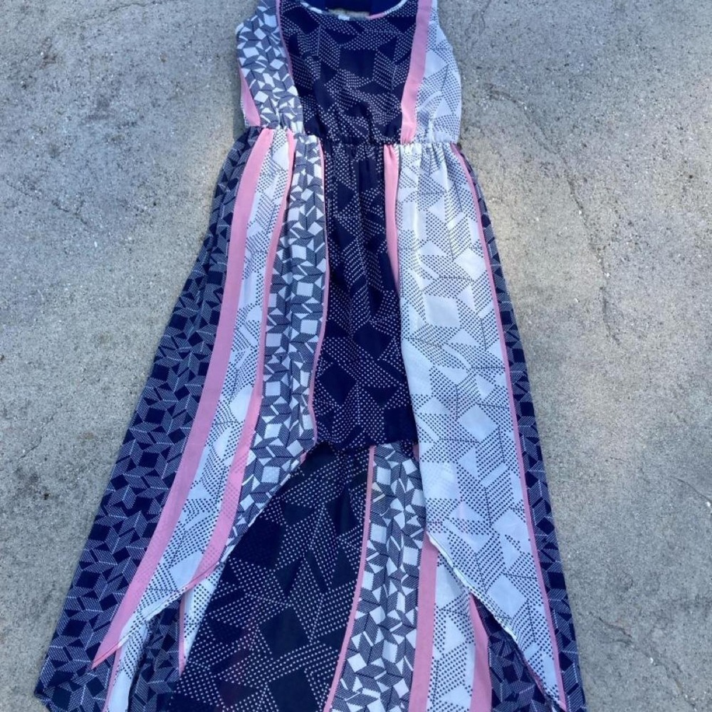 Pink and blue geometric print maxi dress Fire Los Angeles M